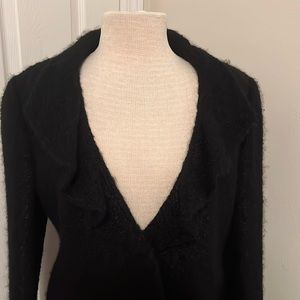 Tesori Mohair/Wool Blend Black Jacket with Ruffled Open Front Size Large